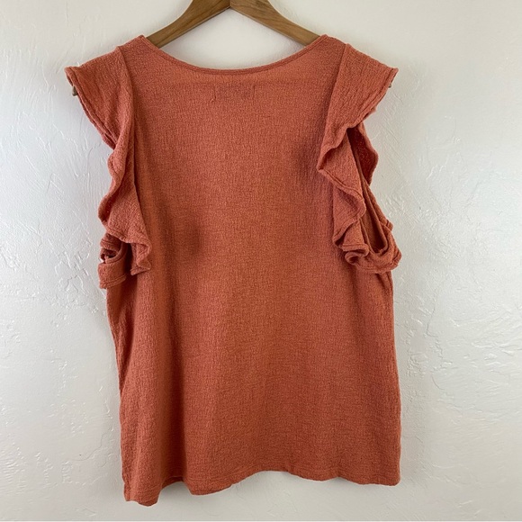 Madewell Size Medium Burnt Orange Ruffled Sleeve Scoop Neck 100% Cotton Blouse - Picture 2 of 4
